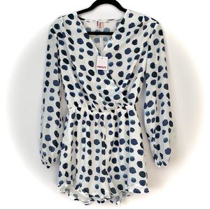 Blue Watercolor Dots Long Sleeved Romper NWT